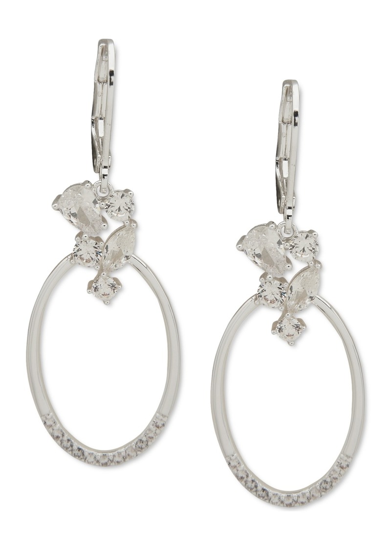 Anne Klein Silver-Tone Crystal Cluster Stone Oval Drop Earrings - Crystal