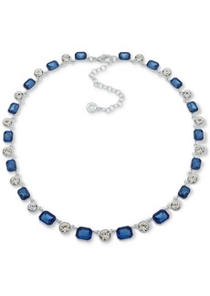 "Anne Klein Silver-Tone Crystal Collar Necklace, 16"" + 3"" extender - Blue"