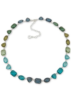 "Anne Klein Silver-Tone Crystal Collar Necklace, 16"" + 3"" extender - Multi"