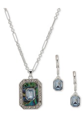 Anne Klein Silver-Tone Crystal Emerald-Cut Pendant Necklace & Earrings Set - Aqua Blue