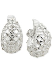 Anne Klein Silver-Tone Puffy Crystal Mesh Button Clip On Earrings - Silver