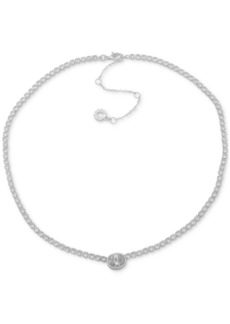 "Anne Klein Silver-Tone Crystal Pendant Necklace, 16"" + 3"" extender - Crystal"