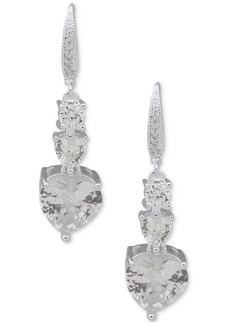 Anne Klein Silver-Tone Cubic Zirconia Heart Drop Earrings - Crystal