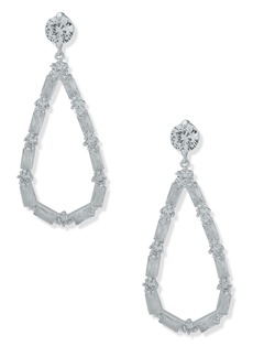 Anne Klein Silver-Tone Cubic Zirconia Open Drop Earrings - Crystal