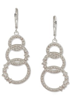 Anne Klein Silver-Tone Cubic Zirconia Open Ring Triple Drop Earrings - Crystal Wh