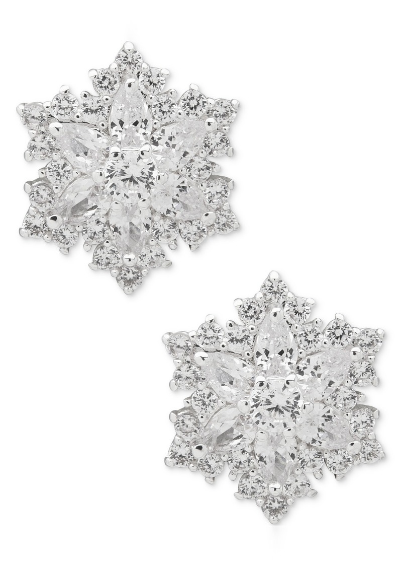 Anne Klein Silver-Tone Cubic Zirconia Snowflake Stud Earrings - Crystal Wh