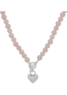 "Anne Klein Silver-Tone Heart Stone Beaded Pendant Necklace, 16"" + 3"" extender - Pink"