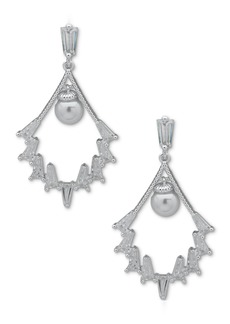 Anne Klein Silver-Tone Imitation Pearl & Crystal Baguette Chandelier Drop Earrings - Crystal