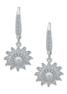 Anne Klein Silver-Tone Imitation Pearl & Crystal Flower Leverback Drop Earrings - Crystal