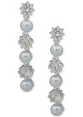 Anne Klein Silver-Tone Imitation Pearl & Crystal Flower Linear Drop Earrings - Crystal