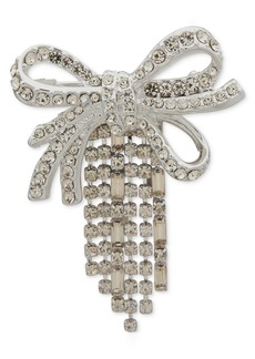 Anne Klein Silver-Tone Mixed Crystal Bow Fringe Pin - Crystal