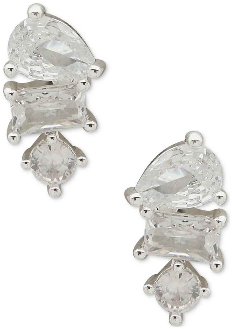 Anne Klein Silver-Tone Mixed Cut Crystal Stud Earrings - Crystal