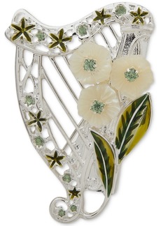 Anne Klein Silver-Tone Mixed Stone Flower Harp Pin - Green