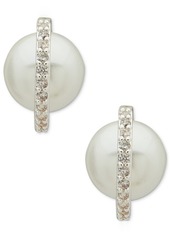 Anne Klein Silver-Tone Pave & Imitation Pearl Stud Earrings - Pearl