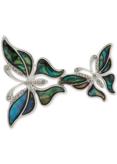 Anne Klein Silver-Tone Pave Color Double Butterfly Pin - Abalone