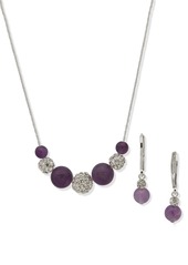 Anne Klein Silver-Tone Pave Fireball & Gemstone Statement Necklace & Drop Earrings Set - Amey