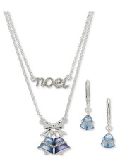 Anne Klein Silver-Tone Pave Noel Bell Layered Pendant Necklace & Drop Earrings Set - Multi