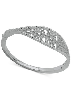 Anne Klein Silver-Tone Pave Oval Openwork Bangle Bracelet - Crystal