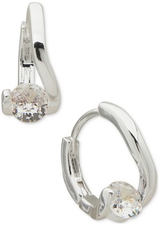 "Anne Klein Silver-Tone Small Crystal Huggie Hoop Earrings, 0.5"" - Crystal"