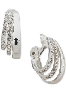 Anne Klein Silver-Tone Small Pave Triple-Row Clip-On Hoop Earrings - Crystal