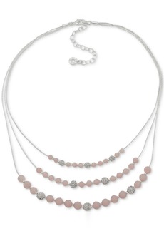 "Anne Klein Silver-Tone Stone Bead & Pave Fireball Layered Necklace, 16"" + 3"" extender - Pink"