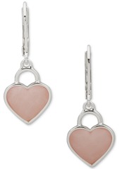 Anne Klein Silver-Tone Stone Heart Drop Earrings - Pink