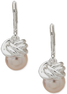 Anne Klein Silver-Tone Twisted Top Color Imitation Pearl Drop Earrings - Pink