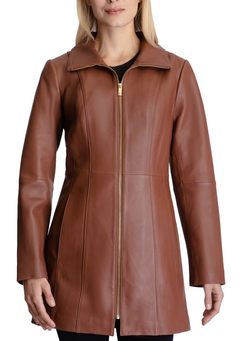 anne klein stand collar leather coat