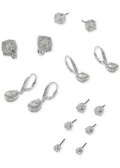 Anne Klein Teardrop Crystal and Pave Drop Earrings - Silver