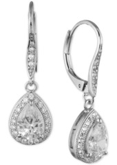 Anne Klein Teardrop Crystal and Pave Drop Earrings - Silver