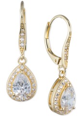 Anne Klein Teardrop Crystal and Pave Drop Earrings - Gold