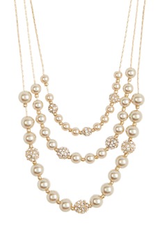 Anne Klein Three Layer Chain Necklace in Pearl/Crystal/Gold at Nordstrom Rack