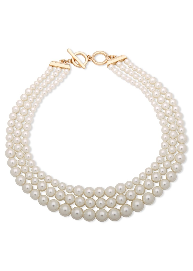 "Anne Klein Three Row Gradulated Pearl Collar Necklace, 18.5"" - Gold"
