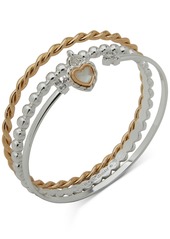 Anne Klein Two-Tone 3-Pc. Set Crystal Heart Bangle Bracelets - Gold