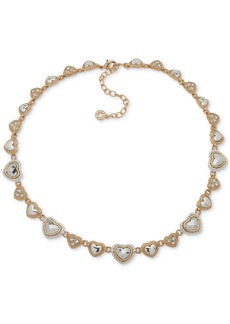 "Anne Klein Two-Tone Crystal Heart Motif Collar Necklace, 16"" + 3"" extender - Gold/Silver"