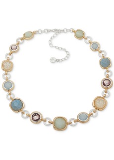 "Anne Klein Two-Tone Crystal Open Circle Collar Necklace, 16""+ 3"" extender - Multi"