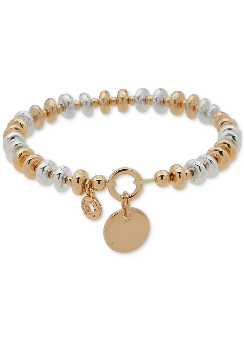 Anne Klein Two-Tone Disc Charm Beaded Stretch Bracelet - Gold/silve