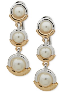 Anne Klein Two-Tone Imitation Pearl Ring Clip-On Triple Drop Earrings - Pearl