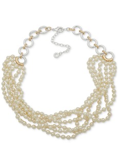 "Anne Klein Two-Tone Imitation Pearl Ring Layered Statement Necklace, 16"" + 3"" extender - Pearl"