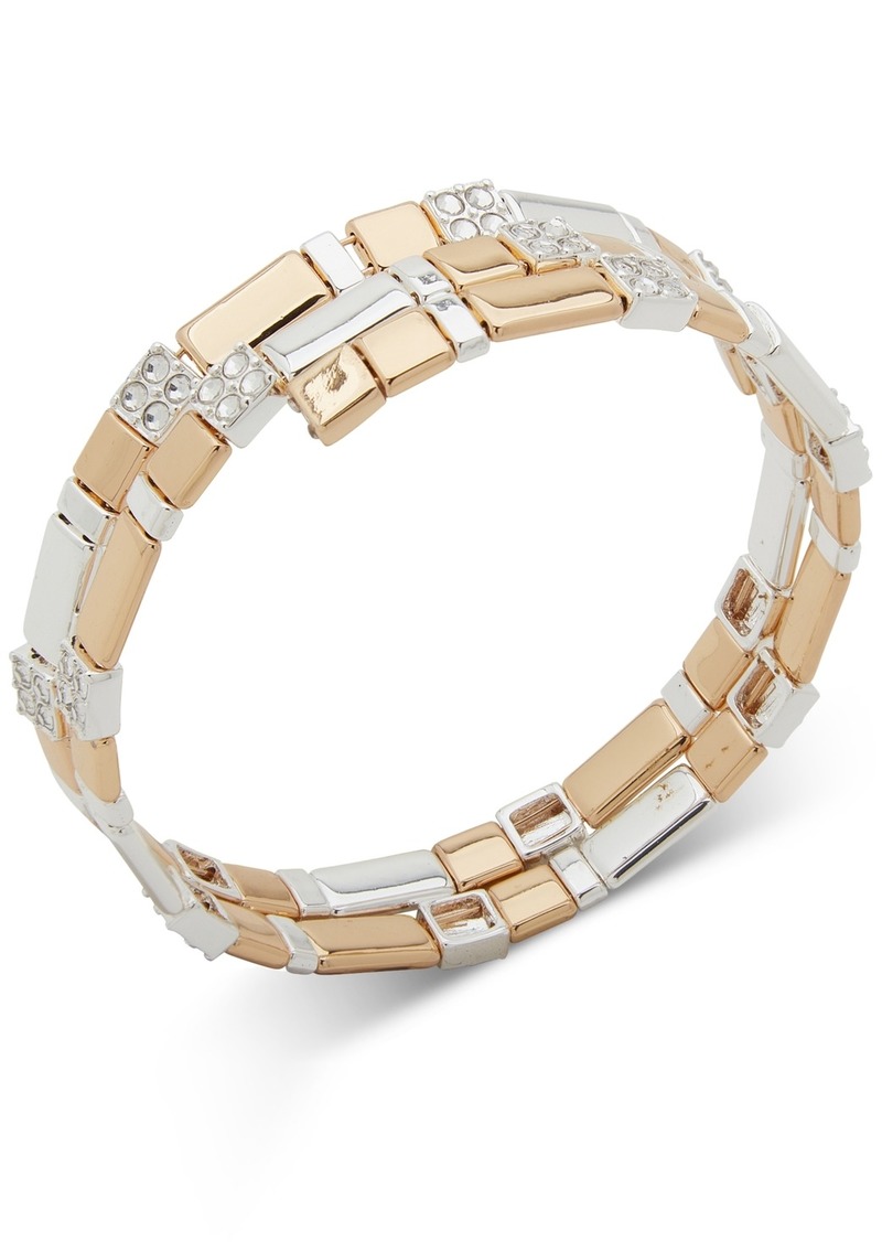 Anne Klein Two-Tone Pave Square Beaded Stretch Coil Bracelet - Crystal