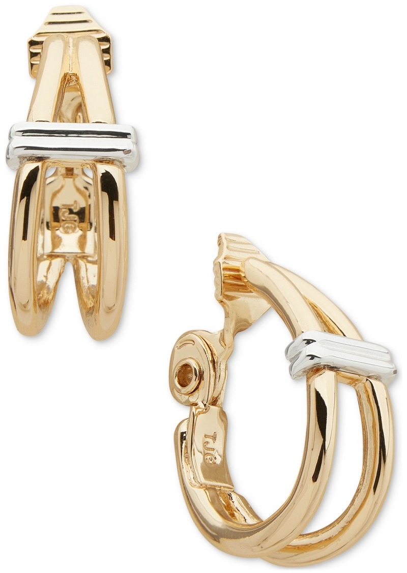 Anne Klein Two-Tone Small Double-Row Clip-On Hoop Earrings - Gold/silve