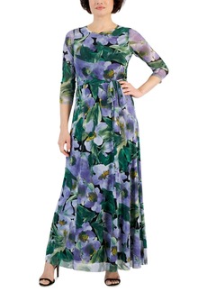 Anne Klein Women's 3/4-Sleeve Floral-Print Maxi Dress - Lavender Dawn Multi