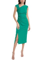 Anne Klein Women's Asymmetrical Neck Ruched MIDI Dress Green SPRIG