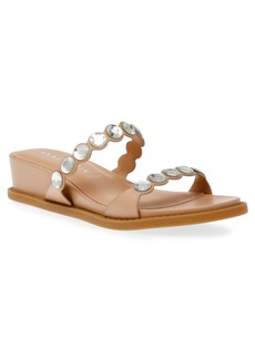 Anne Klein Women's Bee Embellished Wedge Sandals - Nude Smooth, Crystal