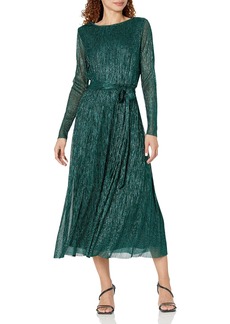 Anne Klein Women's Lurex BIAS Stripe Velvet Belted Maxi Dress