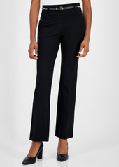 Anne Klein Petite Belted Mid-Rise Straight-Leg Pull-On Pants - Anne Black