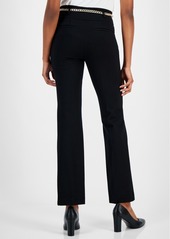 Anne Klein Petite Belted Mid-Rise Straight-Leg Pull-On Pants - Anne Black