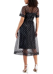 Anne Klein Women's Belted Polka Dot Tea Dress - Anne Black/Anne White