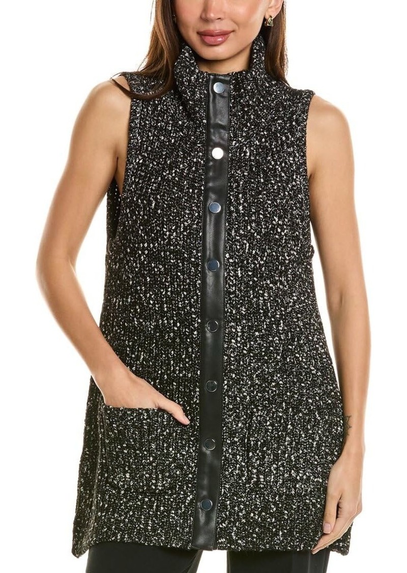 Anne Klein Women's Boucle Pleather Trim Vest