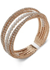 Anne Klein Women's Boxed Gold-Tone Imitation-Pearl & Crystal Crisscross Coil Cuff Bracelet - Crystal